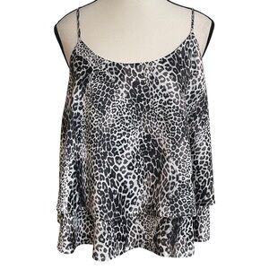 Tart Leopard Print Layered Babydoll Spaghetti Strap Camisole Black, Beige Wht XS